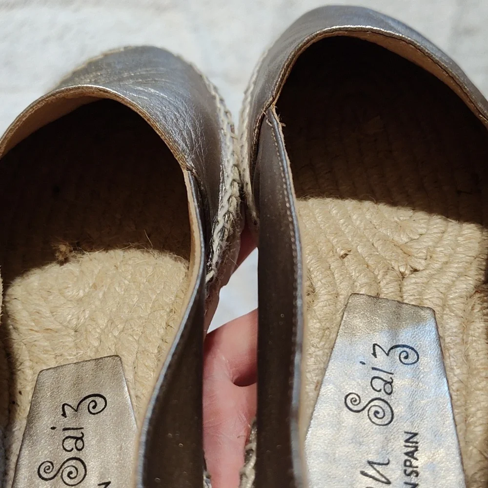 Carmen Saiz Metallic Espadrilles Rose Gold Leather Made In Spain Size 7.5 (EU38)